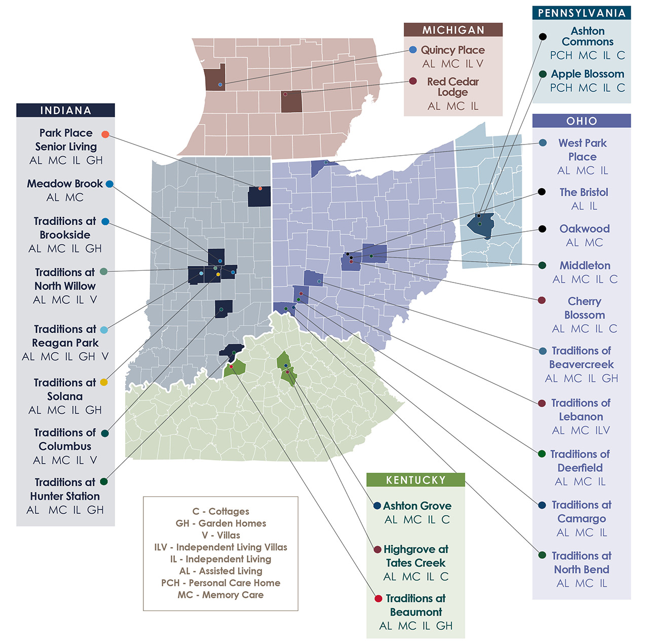 Traditions Management Community Locations Map